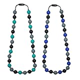 Sensory Chew Necklace for Kids, 2 Pcs Chewy Necklaces for Boys and Girls with Autism ADHD SPD, Silicone Fidget Teether Necklace for Toddler Children Teens to Reduces Anxiety and Stress (Color1)