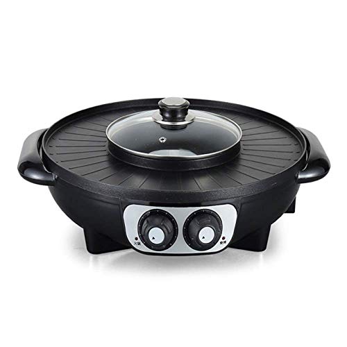 BBQ - The Electric Korean Barbecue Hot Pot Maifan Stone Multi-Function and Hot Pot Tabletop Grill and Fondue with Ceramic Coating 2200W [Energy Class A],Black-43CM