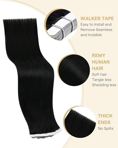 Image of Ve Sunny Hair Tape in Hair Extensions Human Hair Natural Black | Remy Hair Tape Extensions,20Inch 50g 20Pcs,Adhesive Skin Weft,for Prom Party