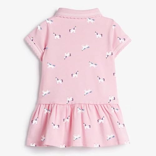 Lamgool Baby Girls Short Sleeve Dress Cartoon Casual Knit Uniform Polo Dress Playwear Sundress For Summer 2T A-Pink #TOP1