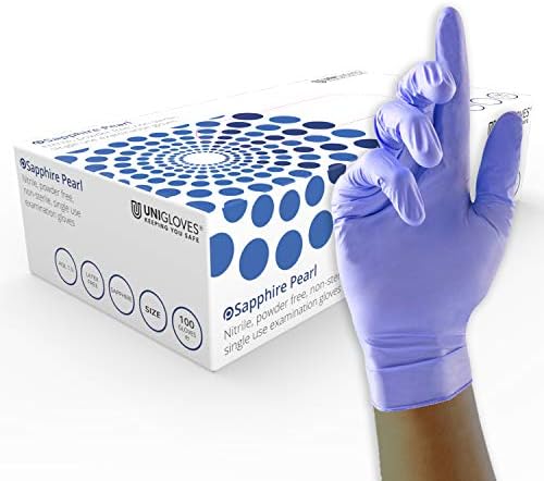 Unigloves Sapphire Pearl Nitrile GP0084 Examination - Multipurpose, Powder Free and Latex Free Disposable Gloves, Box of 100 Gloves, Sapphire, Large