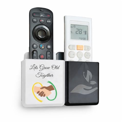 Rainbow Dots Dual Color Remote Holder for Wall, Universal Remote Organizer, No-Drill 3M Mount, ABS Plastic, Black & White, Grow Old Togather