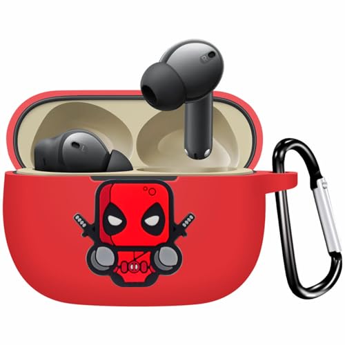 Image of New Silicone Case Compatible with Realme Buds T310 & Realme Buds N1, Soft Silicone 360 Full Protection Dust-Proof Shockproof Case Cover with Hook (Cover Only) (Deadpool)