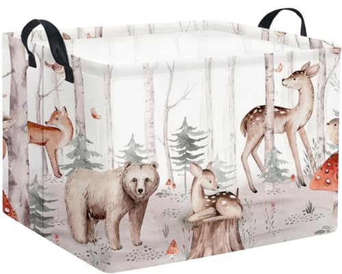 Image of Rectangular Woodland Animal Basket Kids Baby Storage Basket Cute Storage Bin Organizer Shelf Book Woodland Room Decor(Woodland Animal)