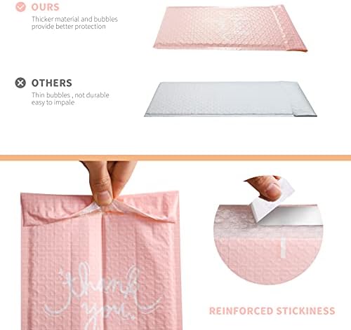 Switory Pink Poly Bubble Mailers Custom Designer Padded Envelopes Mailing Bags Cute Self Seal Adhesive Waterproof Padded Packaging, Thank You Mailers 6"x10", Bulk 25pcs