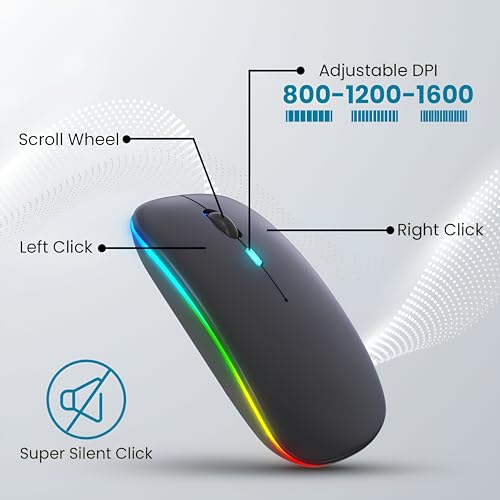 Image of Electro Wolf WM20 Lucid 2.4G Wireless + Bluetooth 5.1 Mouse, Slim Rechargeable 500mAh Silent Click RGB LED Gaming Mouse, DPI Upto 1600 - Lucid Black