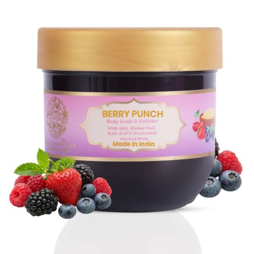 Image of RYLLZ ESSENTIALS Berry Punch Body Scrub & Polisher | with AHA, Walnut Shell, Kojic Acid, Niacinamide & Glycolic Acid | for Dead Skin Cells, Ingrown Hair & Skin Feeling Smoother /Polished | 200 ml