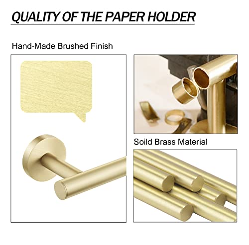 Qogrisun Brass Toilet Paper Holder For Bathroom,Gold Toilet Tissue Holder, Modern Brass Bathroom Accessories Wall Mounted, 5 Inch Length,Brushed Brass #TOP1