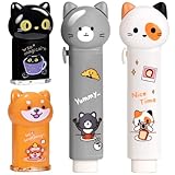2Pcs Cute Cat Pencil Sharpener and 2Pcs Cute Cat Retractable Eraser, 4Pcs Cat Cute Stationery Christmas Birthday Gifts Set for Kawaii Office School Home Supplies