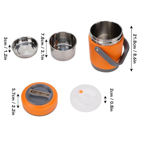 TOPINCN Thermal Cooker Pot Portable Stainless Steel 2L Thermal Cooking Pot with 3+1 Containers Mini Constant Temperature Heat Preservation Lifting Potfor Travel Camping Office (Orange) - Thumbnail 3