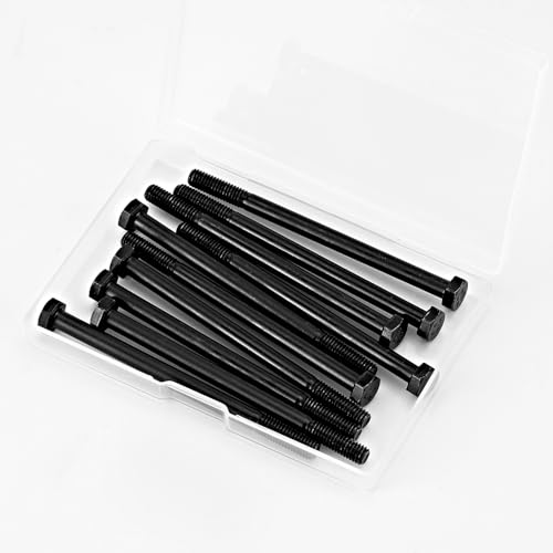 Image of M6-1.0 x 90mm Heavy Duty Hexagon Bolts Hex Head Screws, 8.8 Grade Alloy Steel, Black Oxide Finish, Metric Machine Partially Threaded, 10PCS