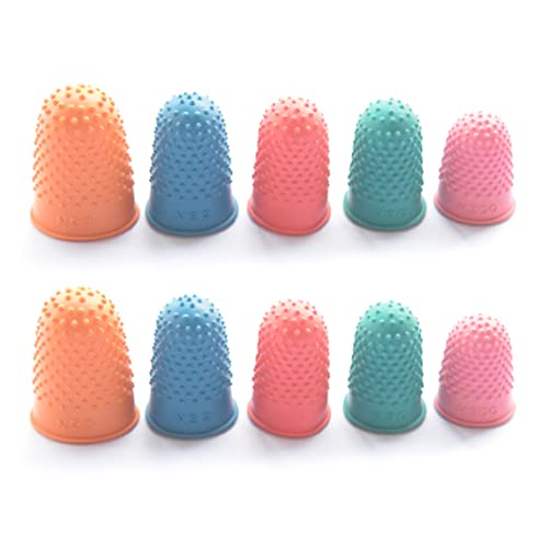 WeddHuis 10 Stück Gummi Fingerhüte - Silikon Fingerschutz für Geldzählen, Schreiben, Sortieren und Sportspiele - Wiederverwendbare Fingerkissen in 5 Größen und Farben