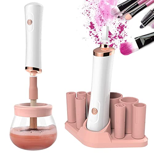 Rechargeable Makeup Brush Cleaner Dryer Machine, Portable Electric Makeup Brush Cleaning Tool Fast Automatic Brush Spinner 8 Rubber Collars 3 Adjustable Speeds Usb Charge(Type-C) #TOP1