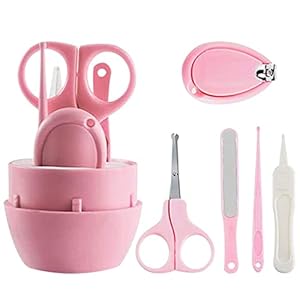 Baby Nail Kit, 5-in-1 Baby Nail Trimmer, Baby Nail Clipper Scissor, Baby Nail File, Baby Nail Tweezers, Nail Care Kit, Nail File Tweezer, Baby Manicure Kit and Pedicure Kit with Cute Case, Pink