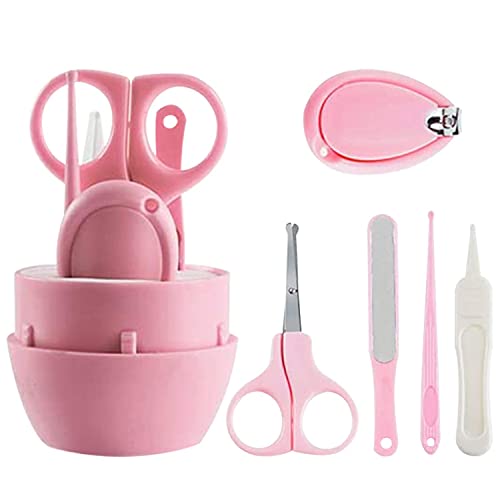 Baby Nail Kit, 5-in-1 Baby Nail Trimmer, Baby Nail Clipper Scissor, Baby Nail File, Baby Nail Tweezers, Nail Care Kit, Nail File Tweezer, Baby Manicure Kit and Pedicure Kit with Cute Case, Pink