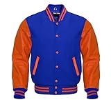 Faneca Fashion Men's Classic Letterman Baseball Wool & Genuine Orange Leather Sleeves Varsity Jacket (US, Alpha, XX-Large, Regular, Regular, Royal Blue - Orange)
