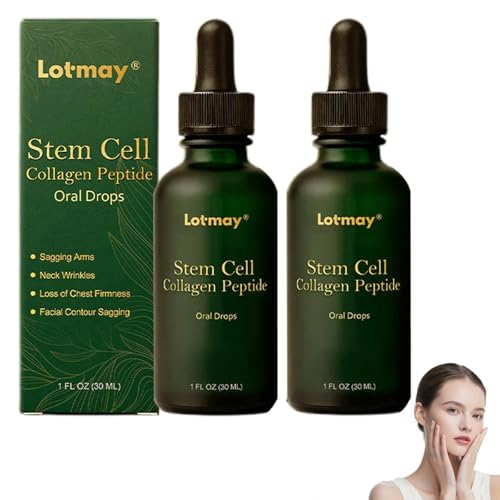 Lotmay Stammzellen-Kollagen-Peptid-Tropfen, Flüssiges Multi-Kollagen-Peptid-Nahrungsergänzungsmittel, Hydrolysiertes flüssiges für straffe Haut, Haare und Nägel (2)