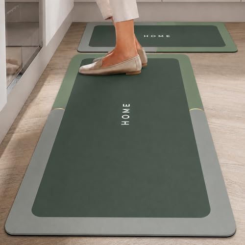 Image of MAXOSHINE Kitchen Mats for Floor Anti Slip Waterproof Feet Comfort Kitchen Runner Floor Mat Standing Desk Mat Floor Mats for Kitchen (120 * 40cm, 60 * 40cm) Set of 2 (Home-Green)
