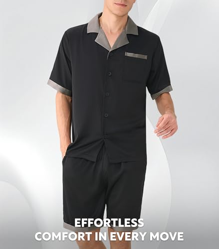 DAVID ARCHY Mens Satin Pajamas Set Soft Lightweight Summer Sleepwear Short Sleeve 2-Piece Lounge Set with Pockets3