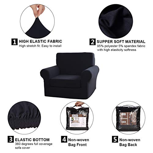 ELE ELEOPTION 2 Pieces Microfiber Stretch Couch Slipcover – High Stretch Non-Slip Super Spandex Soft Fabric Sofa Couch Cover Furniture Protector with Kids Pet