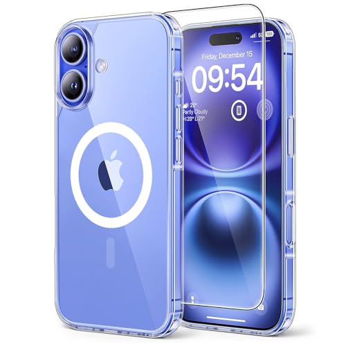 Image of TAURI for iPhone 16 Plus Case, Compatible with MagSafe, Clear | with Screen Protector, Not-Yellowing Military-Grade Protection, Shockproof Slim Magnetic Case for iPhone 16 Plus