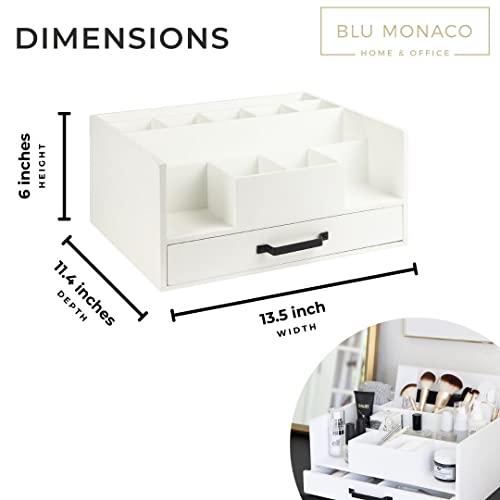 White Wooden Large Desk Organizer With Drawer - Office Supplies Desk Organizer For Desk - Desktop Organization - Office Desk Accessories And Organizer - Home Office Desk Organizer - White Wood #TOP6