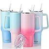 MaxBase 40 Oz Shiny Tumbler with Handle and Straw Lid, Insulated Reusable Stainless Steel Travel Mug Keeps Drinks Cold up to 34 Hours, 100% Leakproof Bottle (L-GradientPink)