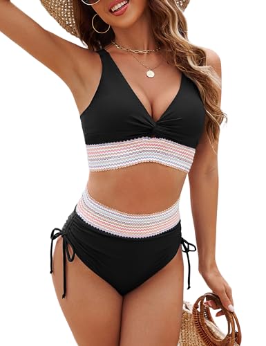 Edelqual Women High Waisted Bikini Sets Two Piece Swimsuits Tummy Control Bathing Swim Suits 2025 Summer Modest Swimwear