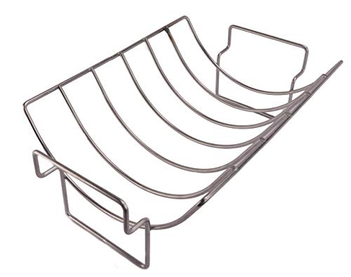 J-Line Design Rib Grilling Roasting Rack For Bbq And Smoker - Reversible Rib And Roast Holder - Holds Up To 6 Baby Back Ribs - Complete With Basting Brush And Grill Scraper #TOP2