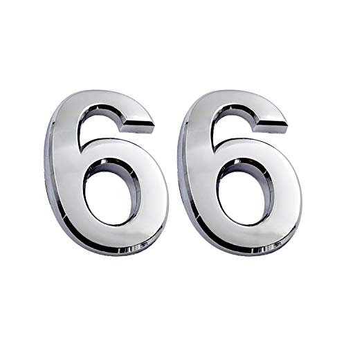 2.75 Inch Adhesive House Numbers, Mailbox numbers, Street Door Numbers, Self-stick Address Signs for Apartments, Double Silver Number 6