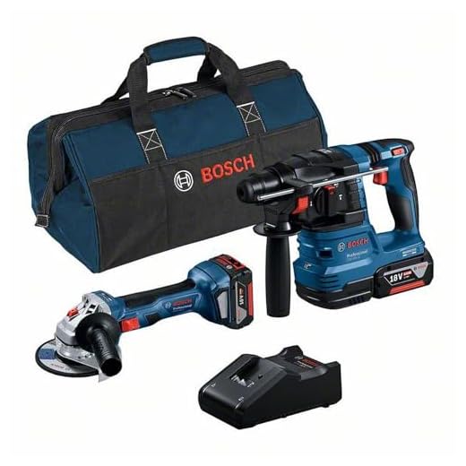 Bosch Professional 18V System Combo Kit: Winkelschleifer GWS 18V-7 + GBH 18V-22 (inkl. 2x 4.0Ah Akku, Schnellladegerät GAL 18V-40, Werkzeugtasche)