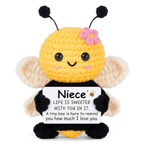 Gleevera Niece Gifts from Auntie, Birthday Gifts for Niece Ideas - Cute Handmade Crochet Bee - Easter Day for Niece from Aunt Auntie Emotional Support Crochet Decor