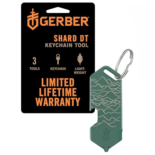 Gerber utensile multifunzionale e portachiavi, Shard DT, piastrina con 3 funzioni per i piccoli problemi quotidiani, lunghezza: 6,5 cm, peso: 28 g, acciaio inossidabile, verde, 1074006