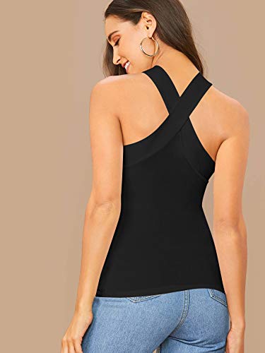 Verdusa Women's Casual Crisscross Sleeveless Form Fitting Tank Halter Top Black Xs #TOP1