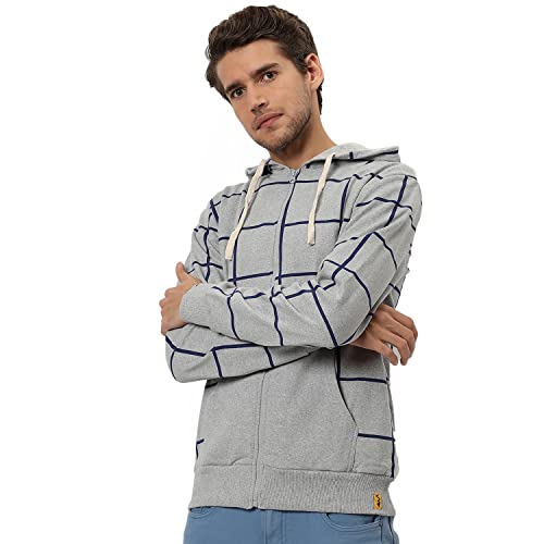 Image of CAHOOT Men's Dark Blue Zip-Front Hoodie with Contrast Drawstring for Casual Wear | Long Sleeve | Hooded Neck | Zipper Closure | Cotton Sweatshirt Crafted with Comfort Fit for Everyday Wear