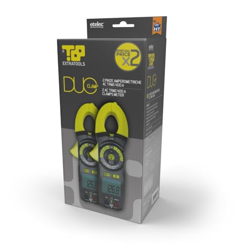 Etelec Kit di 2 Pinze Amperometriche, TRMS 400A AC, 600V AC/DC, Display LCD Retroilluminato, CAT III, T&P Extratools DUO
