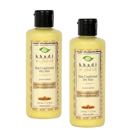 Image of Khadi Meghdoot Hair Conditioner for Dry and Dull Hair - Enriched with Almond and Bhringraj Natural Herbal Formula for Soft, Smooth, and Healthy Hair 210ml(Pack of 2)