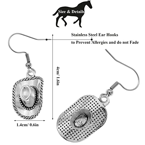 RechicGu Western West Cowgirl Cowboy Hat Drop Dangle Earrings Texas Spur Dangle Rodeo Boho Fancy Dress Costume4