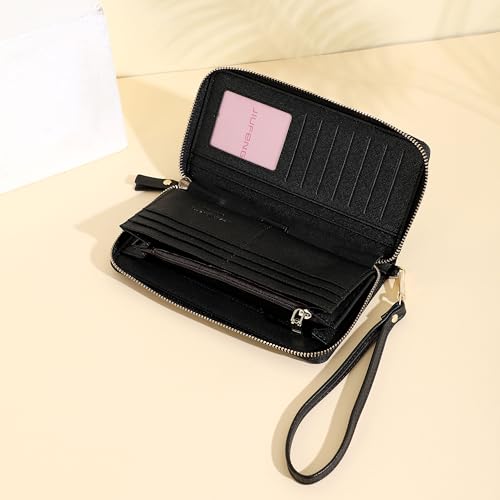 Image of JIUFENG Women Long RFID Blocking Wallet Large Capacity Zipper Wristlet Purse Card Holder Cellphone Bag Fashion Clutches
