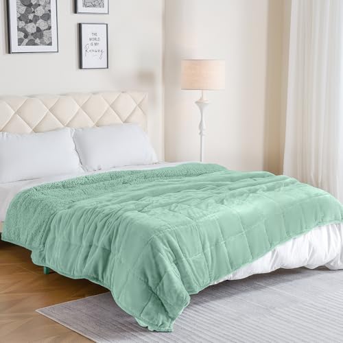 Uttermara Weighted Blanket Queen Size 15lbs 60x80 inches with Soft Plush Fleece, Cozy Warm Sherpa Snuggle Thick Heavy Blanket Great for Sleep and Calming, Sage Green