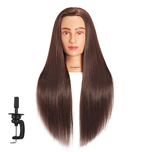 Training Head 26"-28" Mannequin Head Hair Styling Manikin Cosmetology Doll Head Synthetic Fiber Hair Hairdressing Training Model Free Clamp (1908LB0420)
