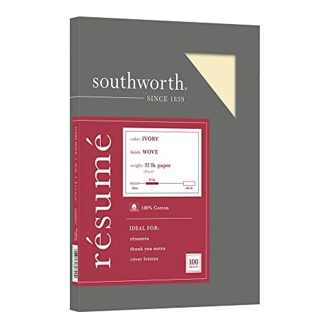 Southworth 100% Cotton Resume Paper, ivory, 8 1/2 in x 11 in (SOURD18ICF) Cover