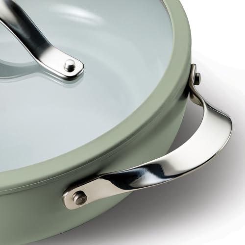 Tramontina Vue All-in-One Plus Pan Set, 5-Quart Ceramic Non Stick Cooking Pan with Glass Lid, Steamer Insert, Beechwood Utensils, Splatter Screen, Pot Holder, Green by Tramontina - Image 8