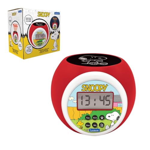 LEXiBOOK Peanuts Snoopy Projector Alarm Clock with Star Projection Night Light Timer Snooze Function Blue Backlit LCD Display Red/White RL977PN