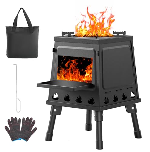 GVUHR Portable Wood Burning Stove - Lightweight Cast Iron Camp Stove for Backpacking，A Small Size 8.9in * 8.9in * 8.7in Backpacking Camping Stove Kit (Black, Small)