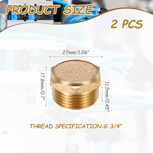 QUARKZMAN 2 Stück Pneumatischer Schalldämpfer G 3/4 Gewinde Männlich Gesinterter Bronzeschalldämpfer Luftleitungsfittings Für Pneumatische Werkzeuge Und Industriemaschinen