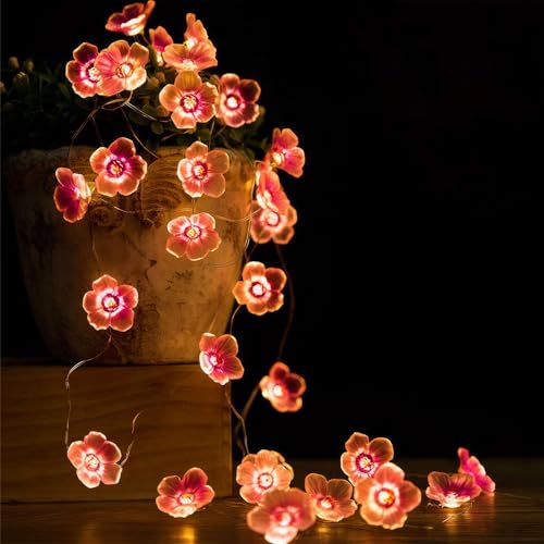 UIHRLM Cherry Blossom Lights, 2M Pink Flower Fairy Lights with 20 LED, USB Operated Fairy Light Spring Decoration Ornament for Bedroom, Indoors, Outdoor, Garden, Christmas, Wedding, Party