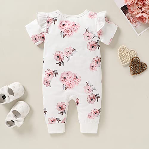 Mamami Newborn Baby Girl Clothes Romper Onesies For Baby Girl Ruffle Short Sleeve Jumpsuits Infant Baby Clothes For Girls(0-3 Months,Flower) #TOP2
