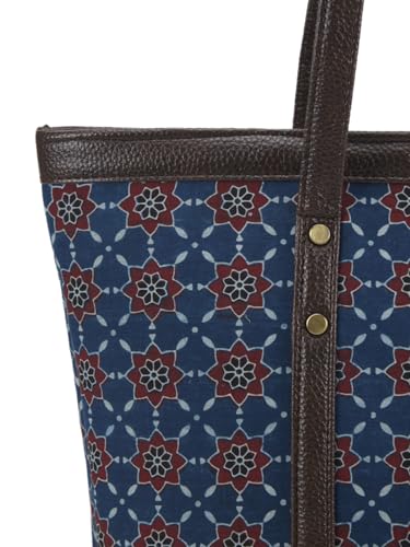 Image of NEPRI Printed Office Tote Bag | Laptop Bag 15.6 inch | Stylish Tote Bags for Office Use | Purse for Women | Vegan Leather & Handblock Printed Fabric Handbag | Daily & Travel Use