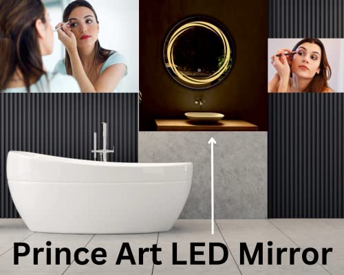 Image of LED Mirror Glass Bathroom Wall - Decorative Led Mirror with Touch Sensor Lights Cabinet Vanity Wall Design Darpan Full Length for Home (21x21 Inch Round DH9)